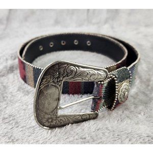 Elite Belt Womens Large Multi Woven Silver Buckle Tribal Southwestern Cowgirl